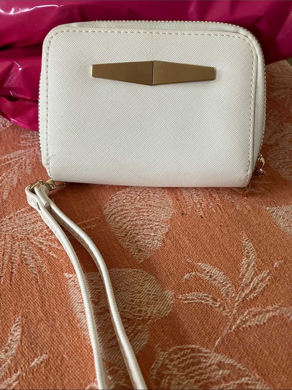 Women’s Cream Wristlet Wallet with Gold Accent